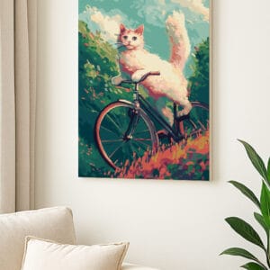Bisikletli Maceraperest Kedi ,Kanvas Tablo