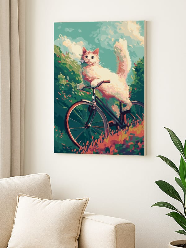 Bisikletli Maceraperest Kedi ,Kanvas Tablo