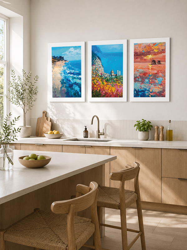 Akdeniz Rüyası Triptik ,Kanvas Tablo