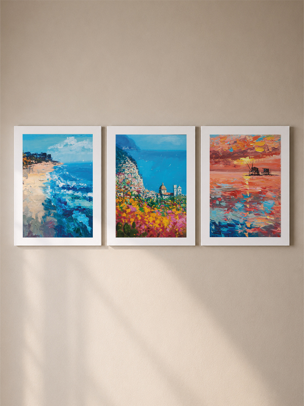 Akdeniz Rüyası Triptik ,Kanvas Tablo